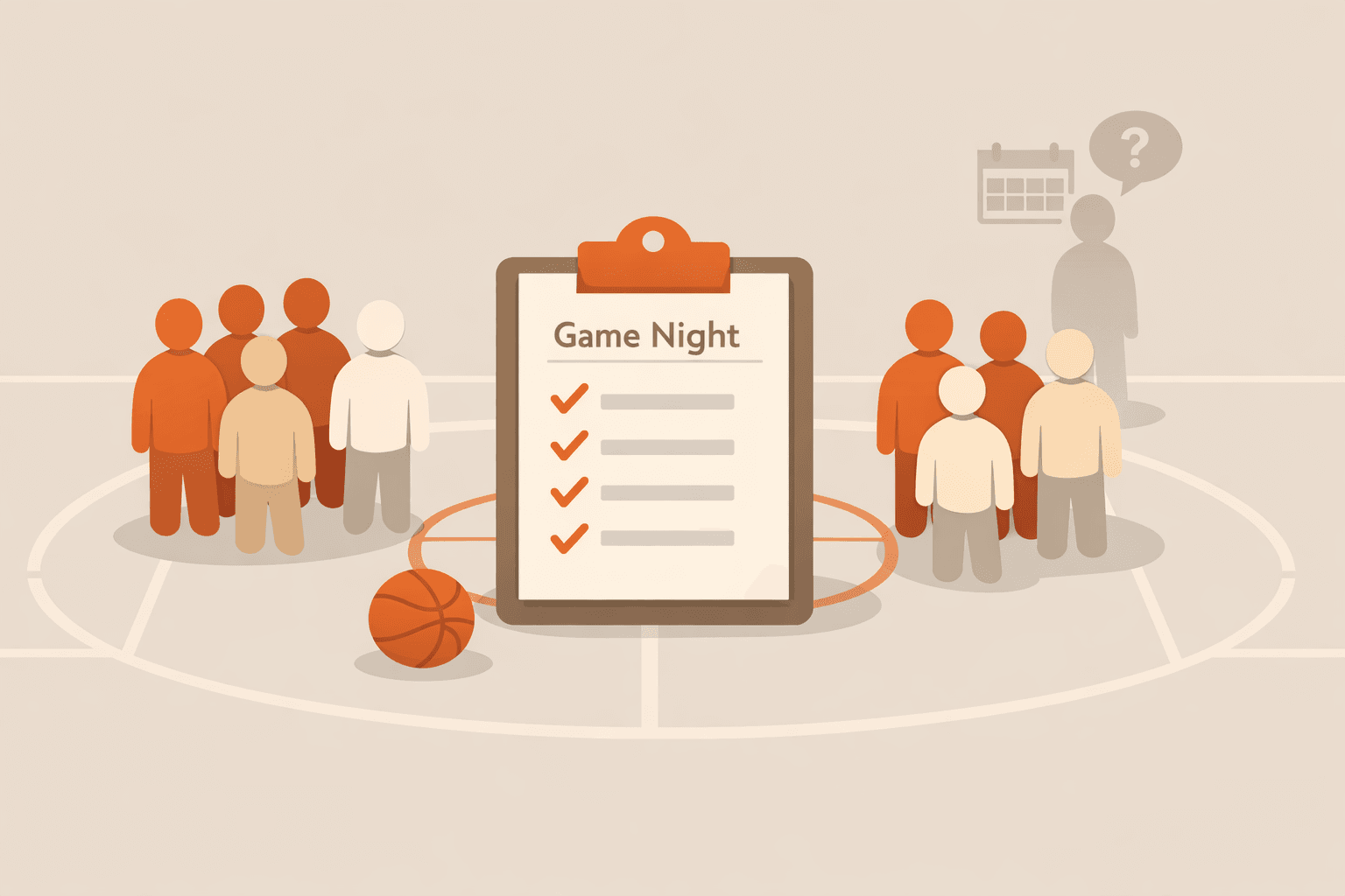 Pickup basketball RSVP board showing player count reaching game-on threshold