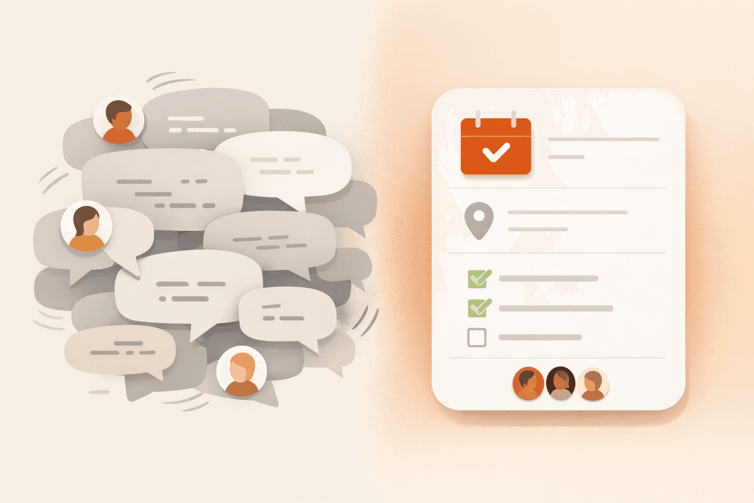 A cluttered group chat thread with mixed responses about event attendance